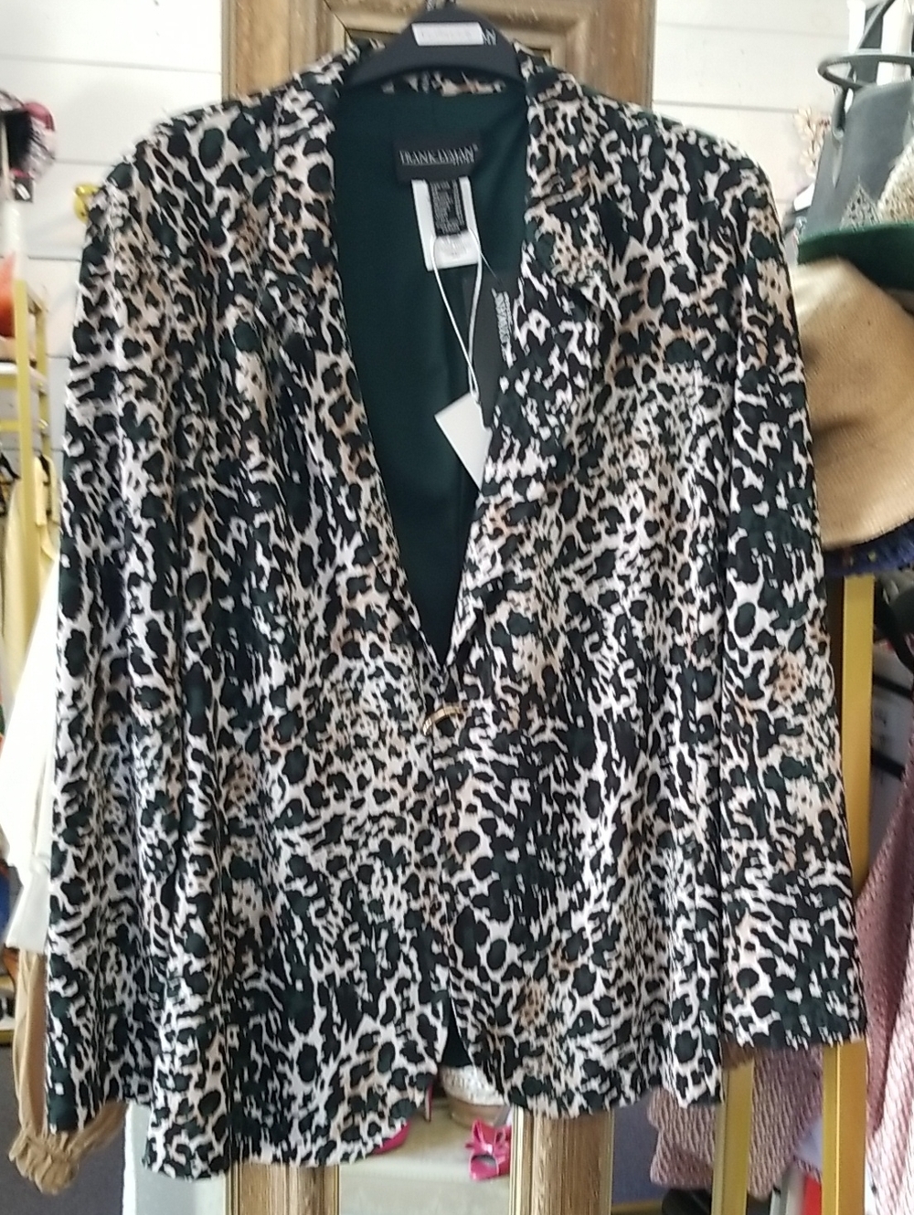 Frank Lyman Design Black and Cream Leopard-Print Blazer
